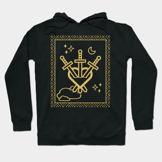 Tarot Card - Three of Swords - Gold Hoodie by ballhard